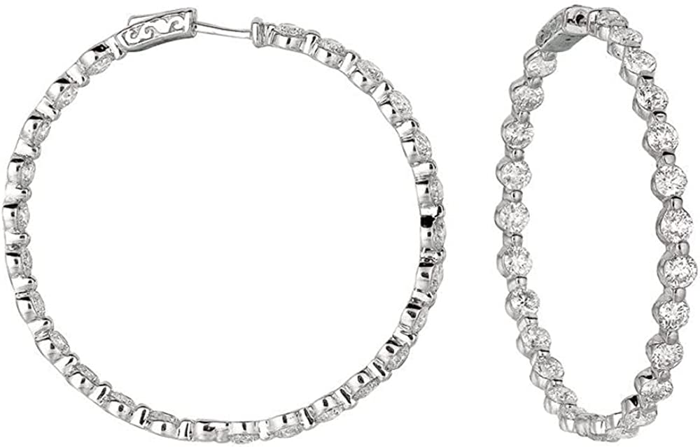 14K White Gold 10.00ctw. Diamond Inside/Out Hoop Earrings