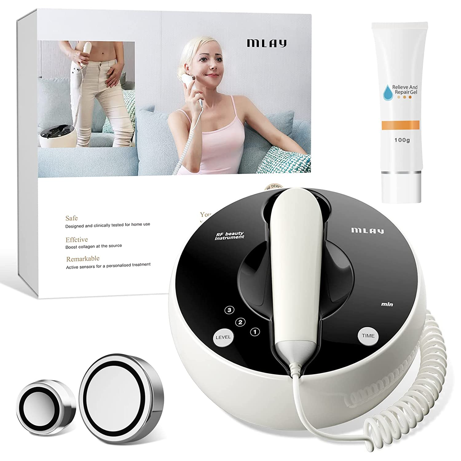 MLAY RF Radio Frequency Facial and Body Skin Tightening Machine - Lifting Toning Wrinkle Removal - Professional Home RF Skin Care Anti Aging Device - Salon...
