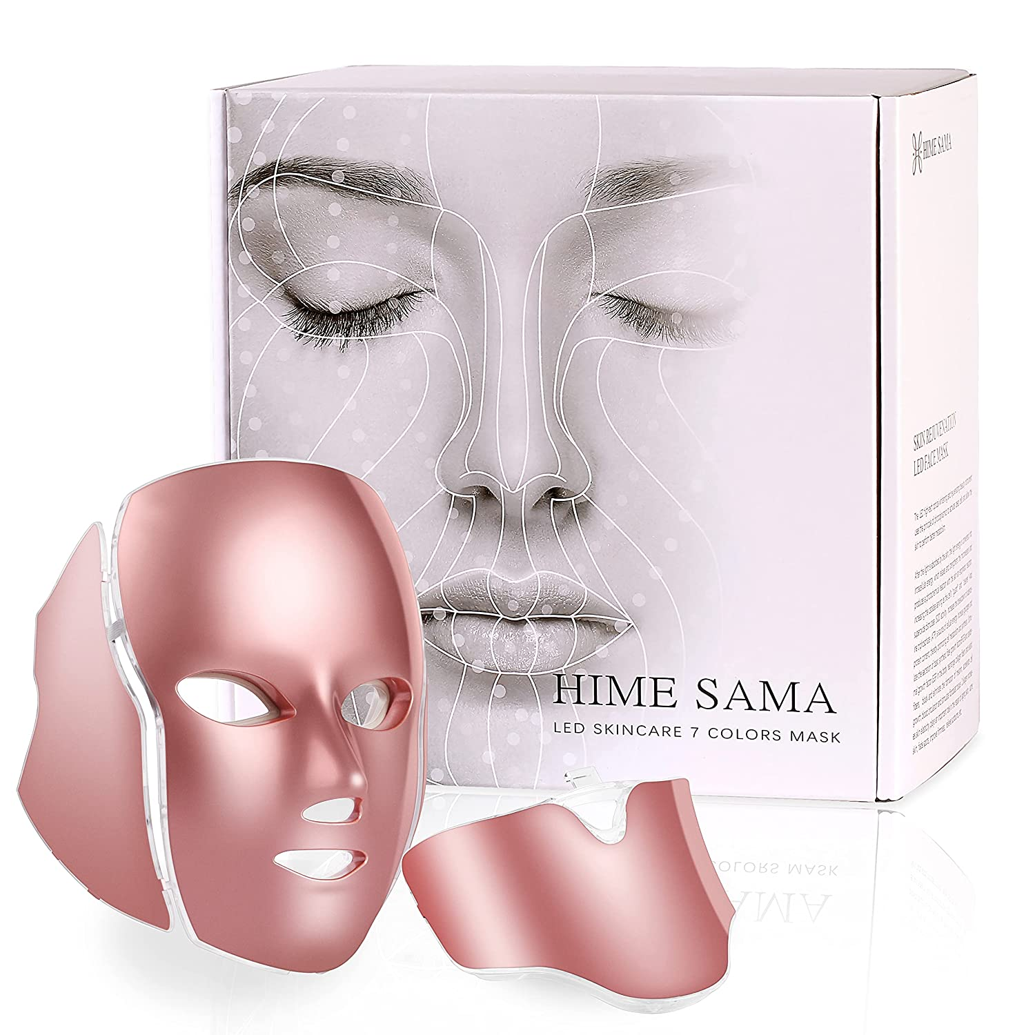 HIME SAMA LED Face Mask for Skincare - Pro 7 Color LED Skincare Mask, Delay Skin Aging, Maintain Skin Firmness and Elasticity, Professional Skin Care, Higher Safety，Portable for Home and Travel Use