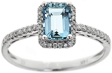 Gin and Grace 10K White Gold Genuine Aquamarine Ring with Diamonds for women | Ethically, authentically & organically sourced (Emerald-cut) shaped Aquamarine hand-crafted jewelry for her.