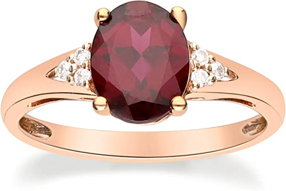 Gin & Grace 10K Rose Gold Purplish Pink Natural Garnet Diamond Ring (I1) with Daily Work Wear Jewelry for Women Gifts for Her
