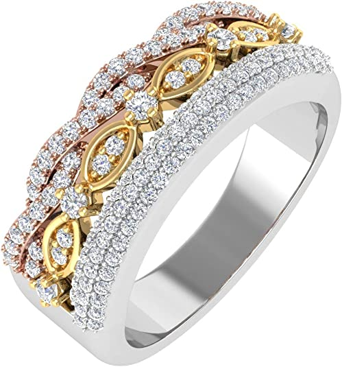1/2 Carat Diamond Tri Color Wedding Band Ring in 10K Gold