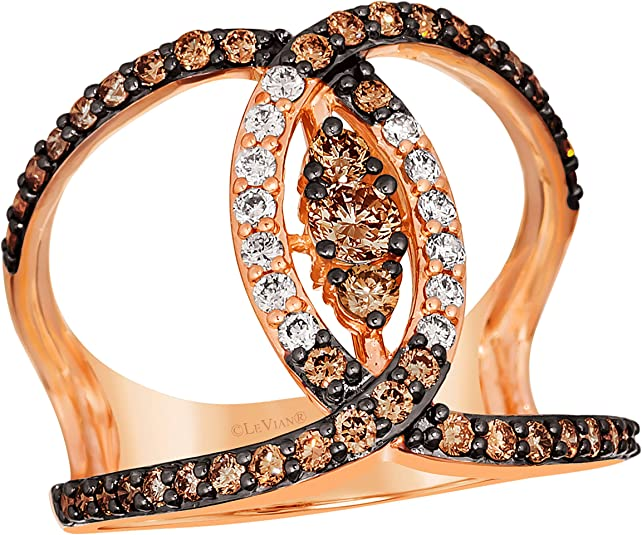 1 Carat Chocolate and White Diamond Ombre Interlocking Statement Ring for Women in 14k Rose Gold (VS2-SI1, cttw) Promise Anniversary Ring Size 7 by LeVian
